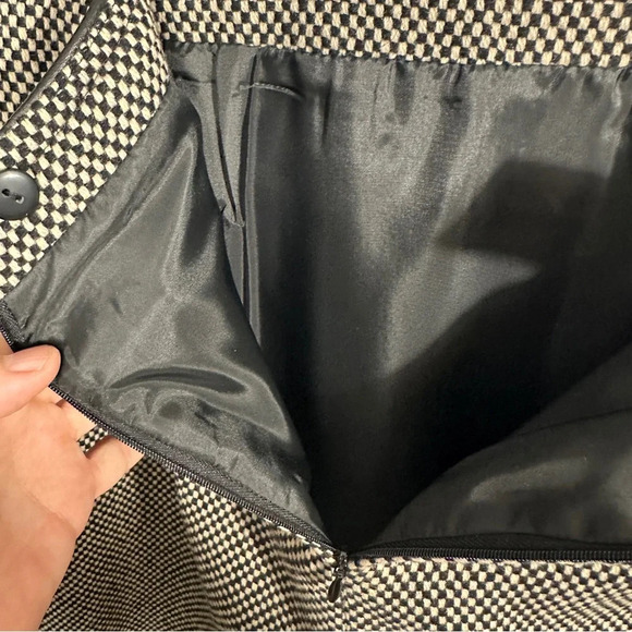 Talbots 12 petite wool blend skirt with leather trim, black/white microcheck - Picture 8 of 8